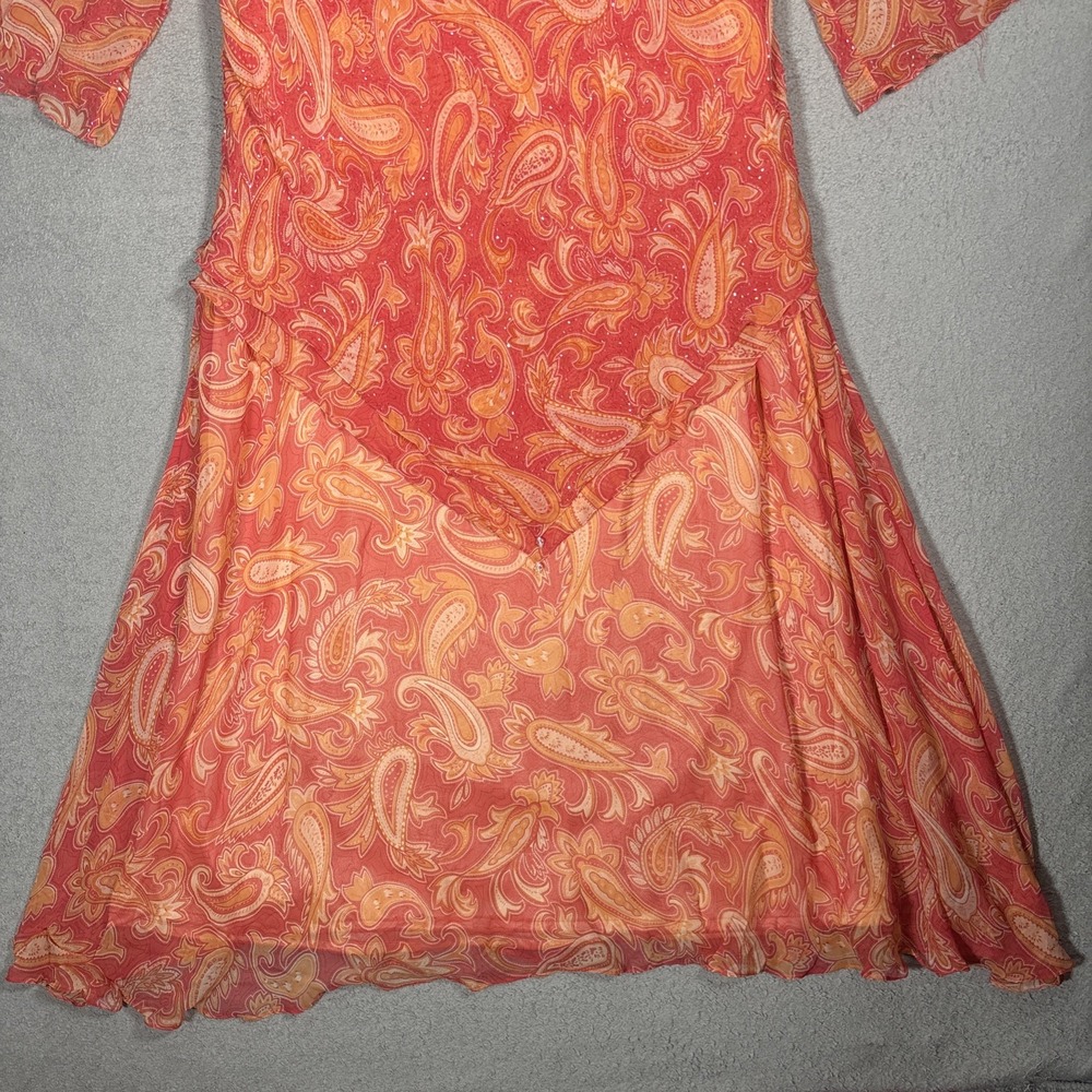 Terani Couture 100% Silk Beaded Paisley Maxi Dress Orange Coral Plus Size 22 - Picture 9 of 16